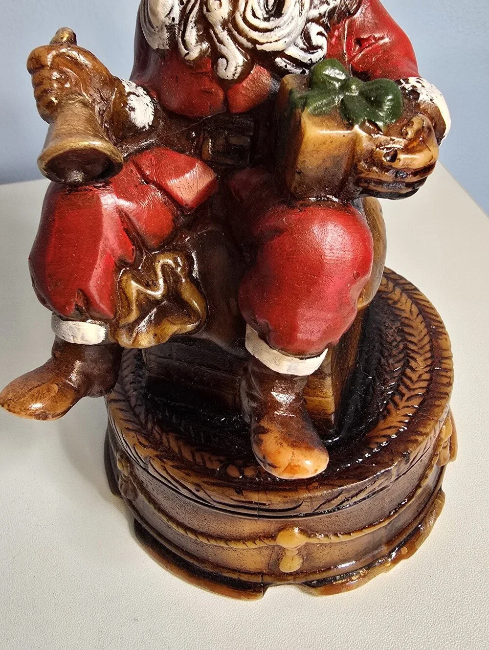 Vintage Santa Sitting on Chimney with Bell and Present Candle Figural READ